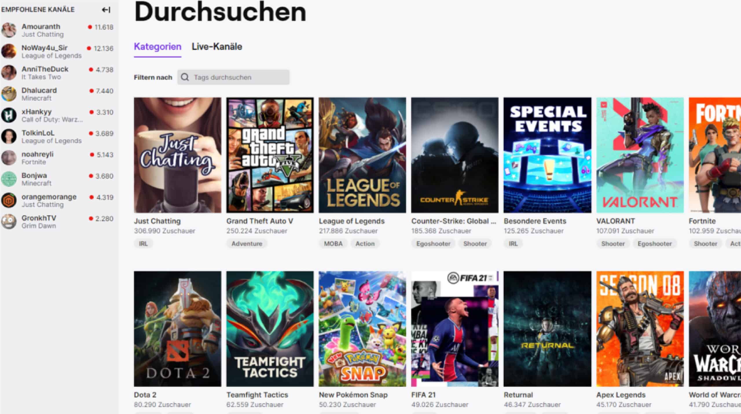 Twitch Marketing Werbekategorien